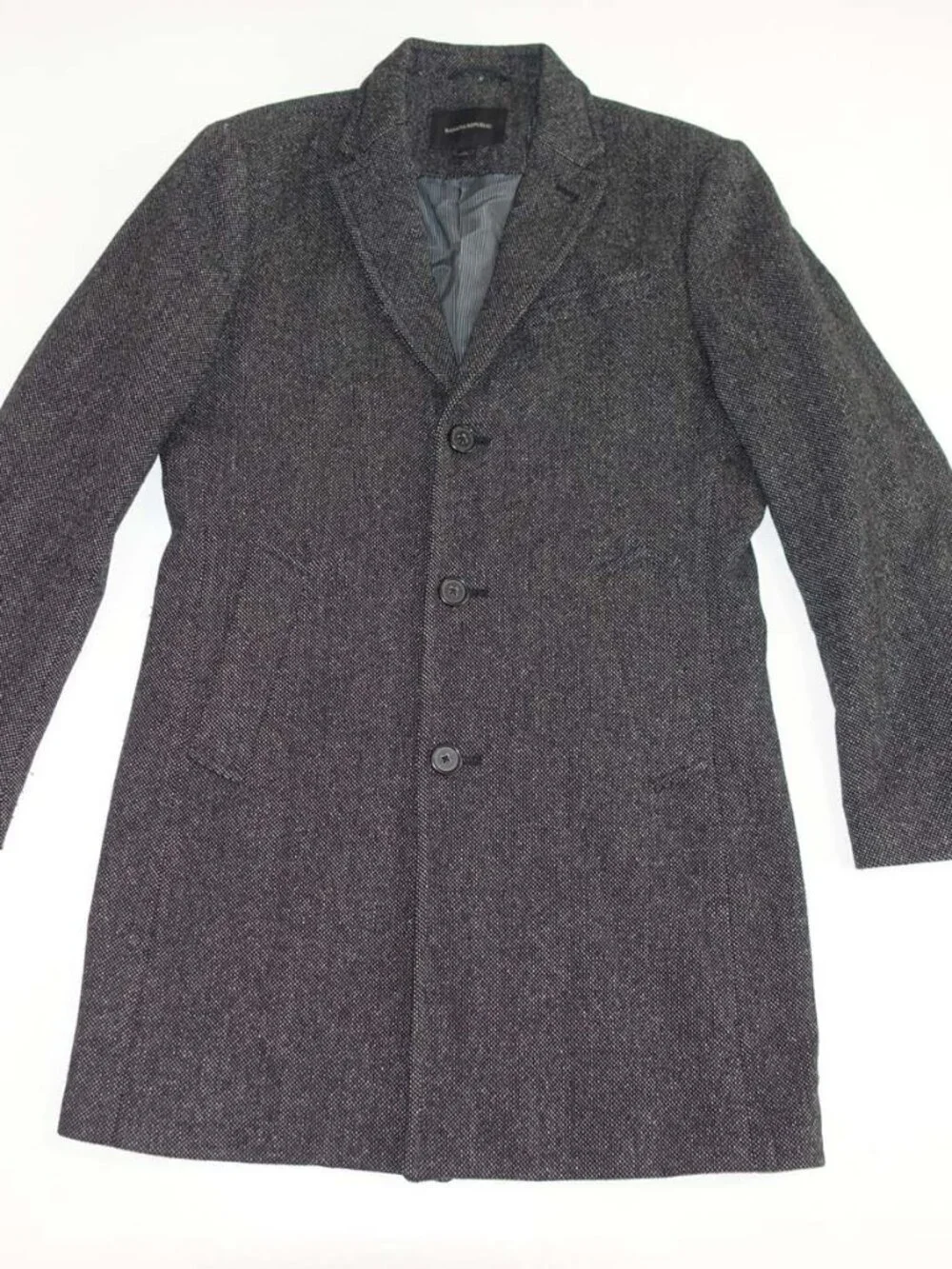 Banana Republic Men's Overcoat Small Black White Donegal Wool 3 Button Coat S